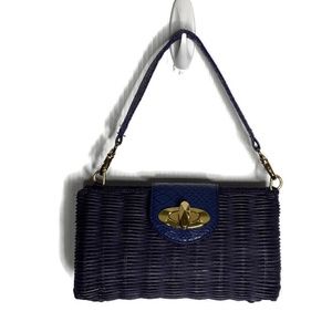 Navy Blue Wicker Shoulder Purse Handbag